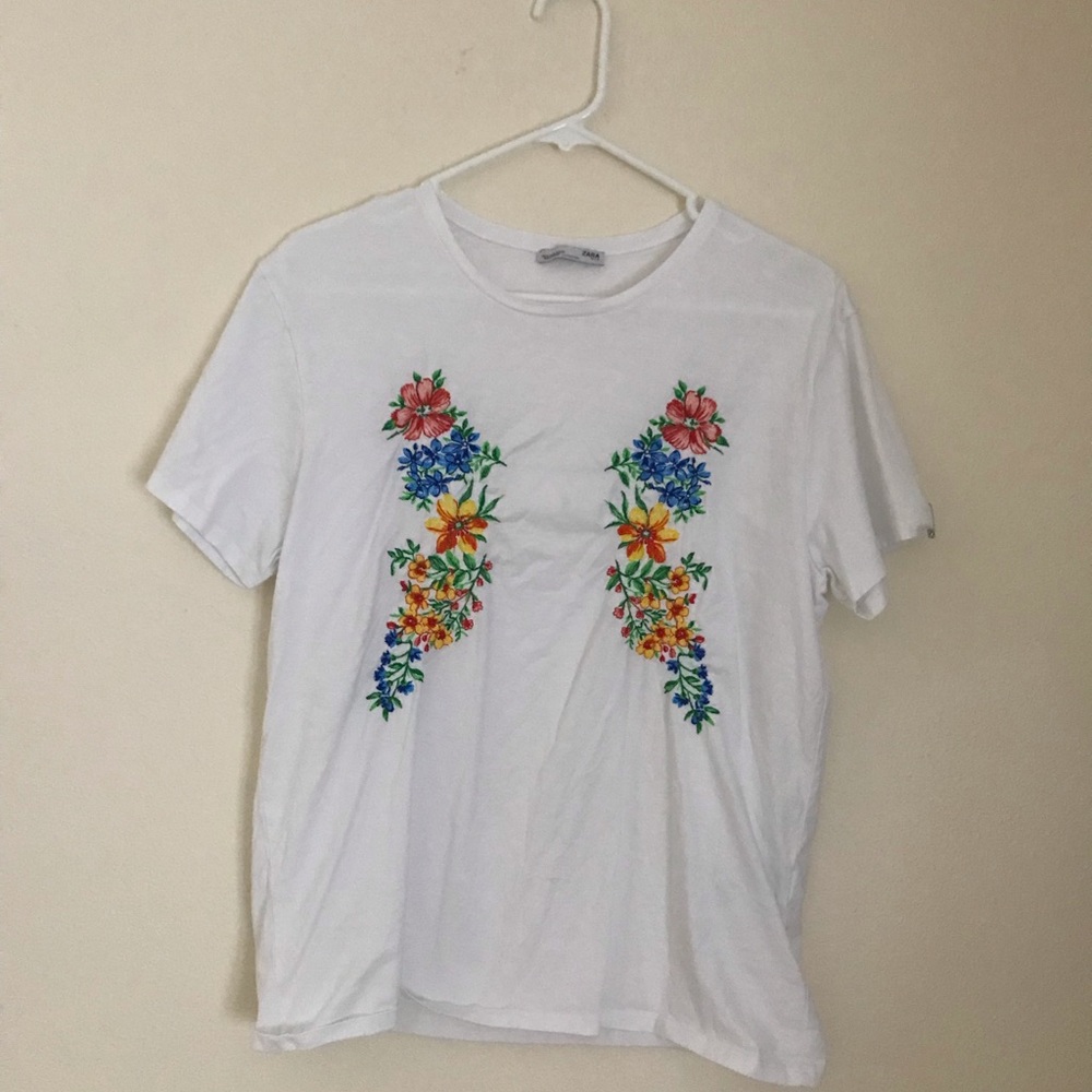 Zara embroidered floral T-shirt